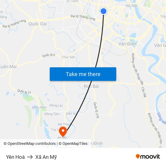 Yên Hoà to Xã An Mỹ map