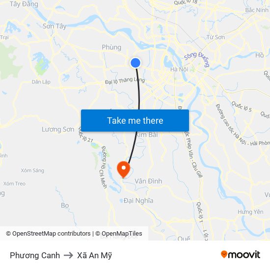 Phương Canh to Xã An Mỹ map