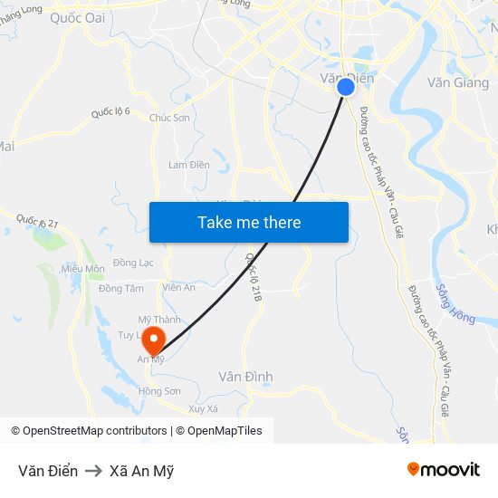 Văn Điển to Xã An Mỹ map