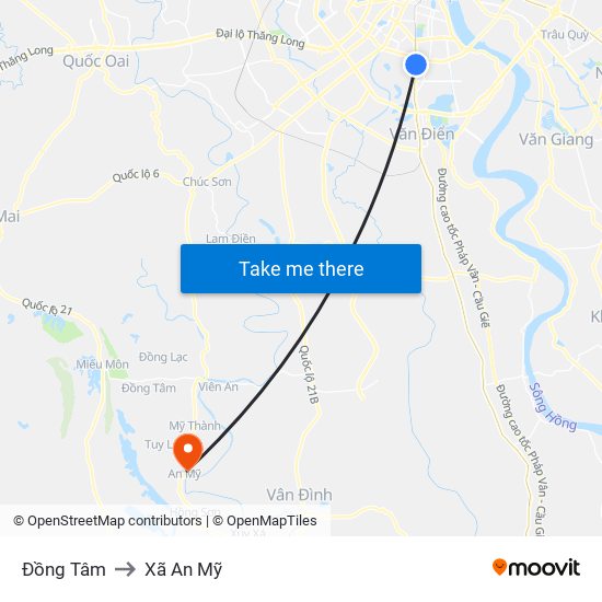 Đồng Tâm to Xã An Mỹ map