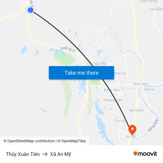 Thủy Xuân Tiên to Xã An Mỹ map