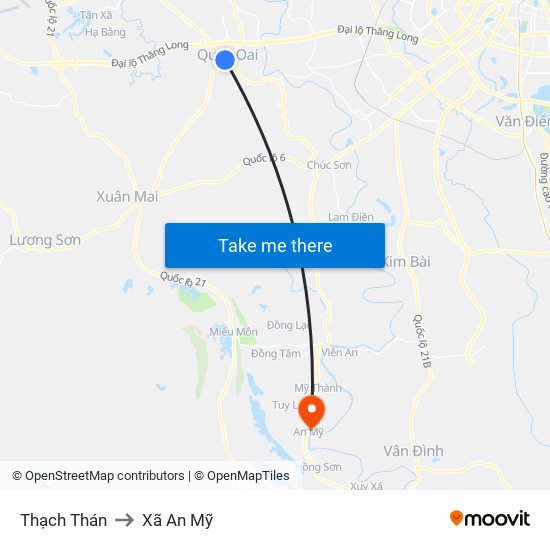 Thạch Thán to Xã An Mỹ map