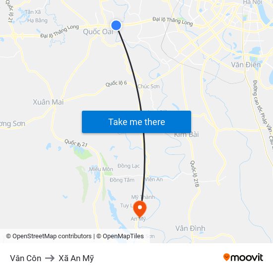 Vân Côn to Xã An Mỹ map