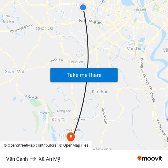 Vân Canh to Xã An Mỹ map