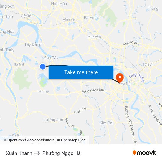 Xuân Khanh to Phường Ngọc Hà map
