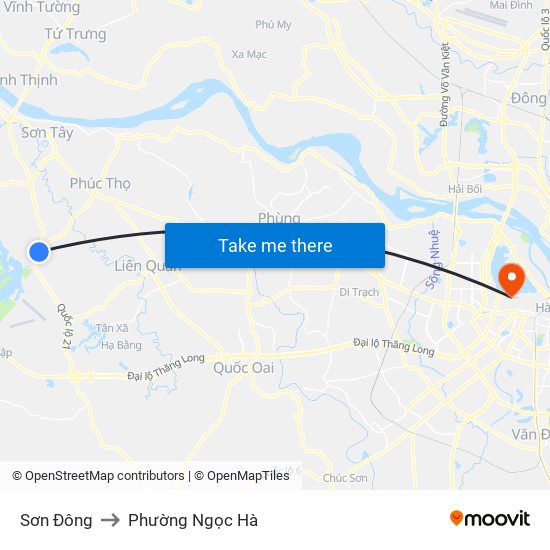 Sơn Đông to Phường Ngọc Hà map