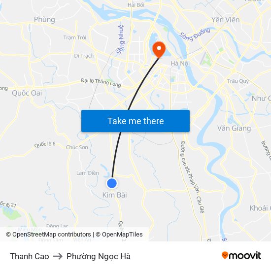 Thanh Cao to Phường Ngọc Hà map