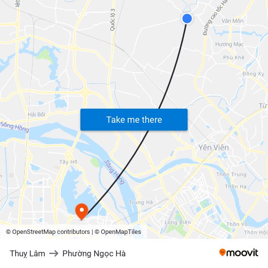 Thuỵ Lâm to Phường Ngọc Hà map