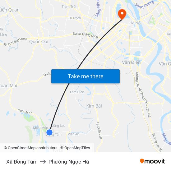 Xã Đồng Tâm to Phường Ngọc Hà map