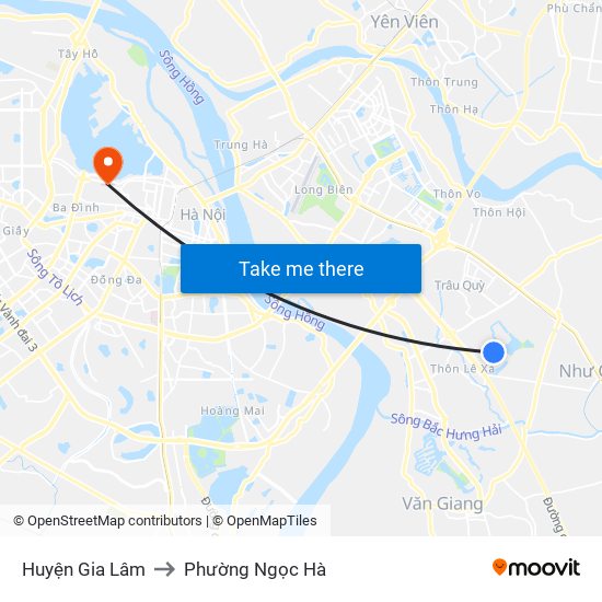 Huyện Gia Lâm to Phường Ngọc Hà map