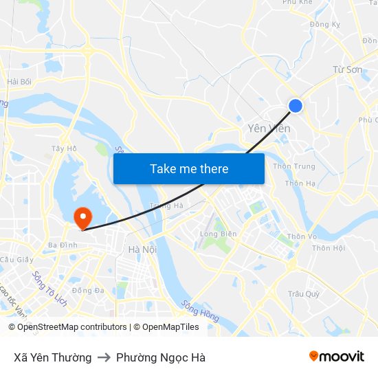 Xã Yên Thường to Phường Ngọc Hà map