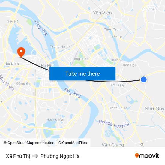 Xã Phú Thị to Phường Ngọc Hà map