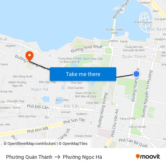 Phường Quán Thánh to Phường Ngọc Hà map