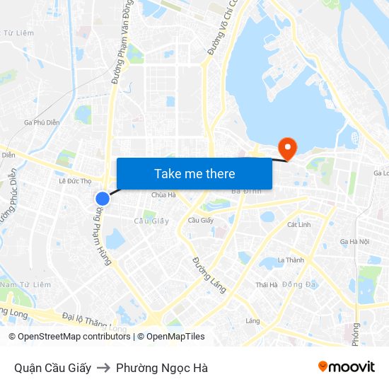 Quận Cầu Giấy to Phường Ngọc Hà map