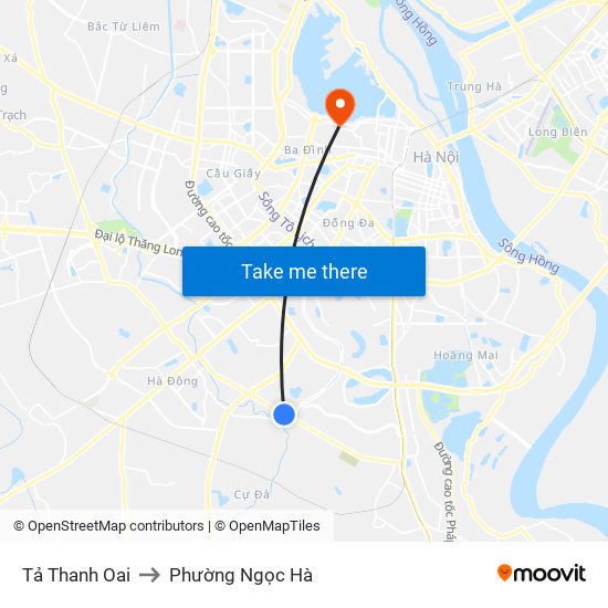 Tả Thanh Oai to Phường Ngọc Hà map