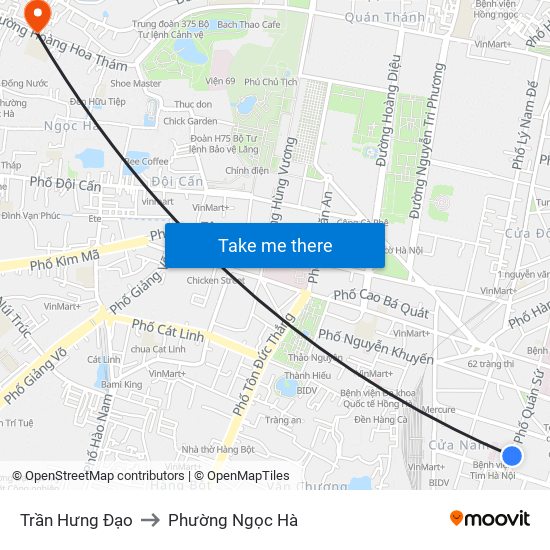 Trần Hưng Đạo to Phường Ngọc Hà map