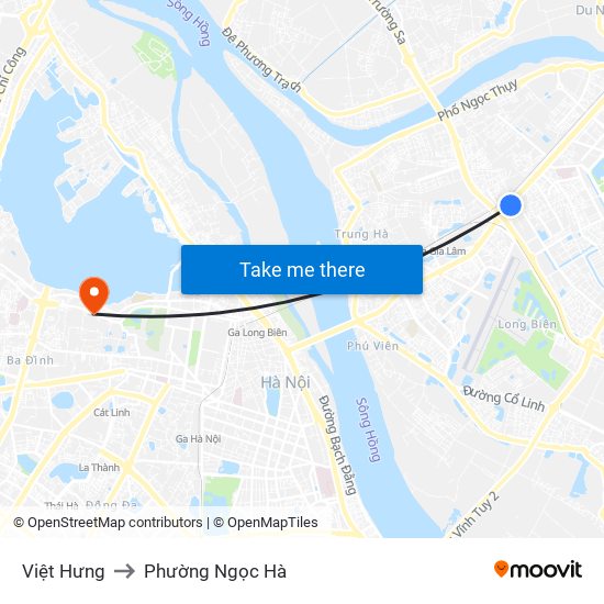 Việt Hưng to Phường Ngọc Hà map