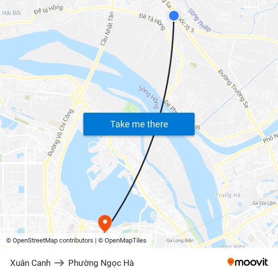 Xuân Canh to Phường Ngọc Hà map