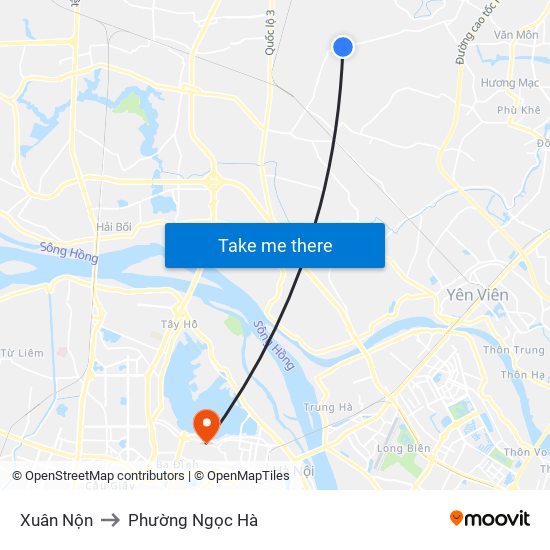 Xuân Nộn to Phường Ngọc Hà map