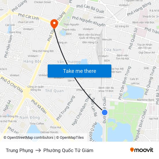 Trung Phụng to Phường Quốc Tử Giám map