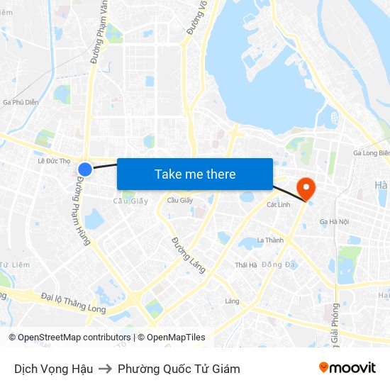 Dịch Vọng Hậu to Phường Quốc Tử Giám map