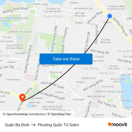 Quận Ba Đình to Phường Quốc Tử Giám map