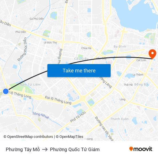 Phường Tây Mỗ to Phường Quốc Tử Giám map