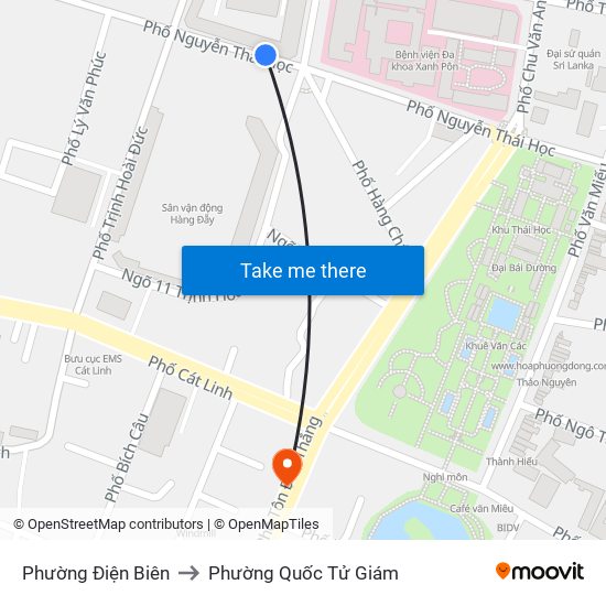 Phường Điện Biên to Phường Quốc Tử Giám map