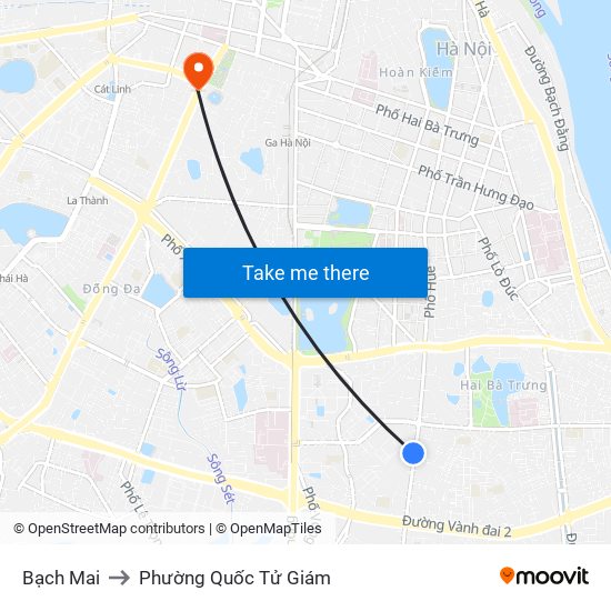 Bạch Mai to Phường Quốc Tử Giám map