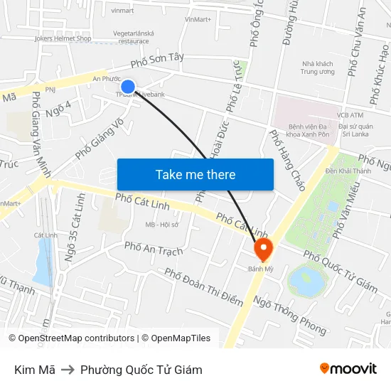 Kim Mã to Phường Quốc Tử Giám map