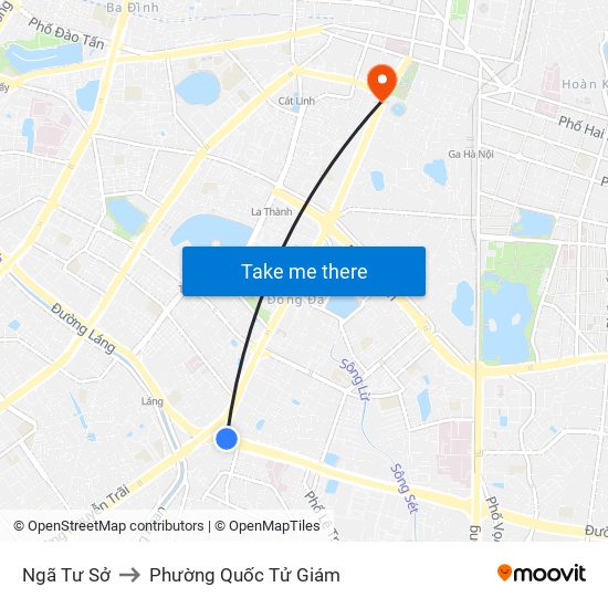 Ngã Tư Sở to Phường Quốc Tử Giám map