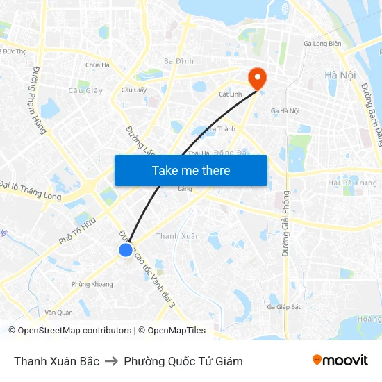 Thanh Xuân Bắc to Phường Quốc Tử Giám map