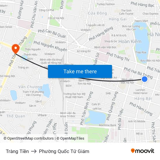 Tràng Tiền to Phường Quốc Tử Giám map