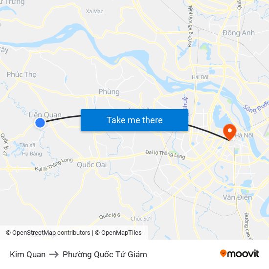 Kim Quan to Phường Quốc Tử Giám map