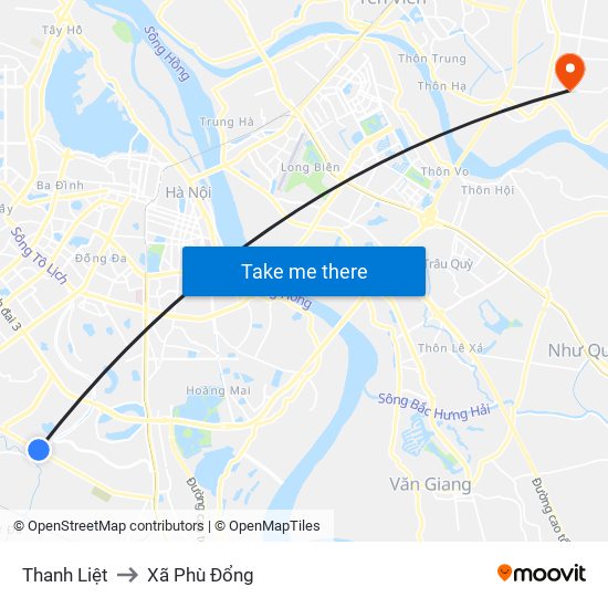 Thanh Liệt to Xã Phù Đổng map