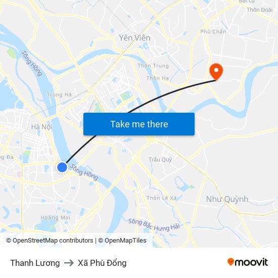 Thanh Lương to Xã Phù Đổng map
