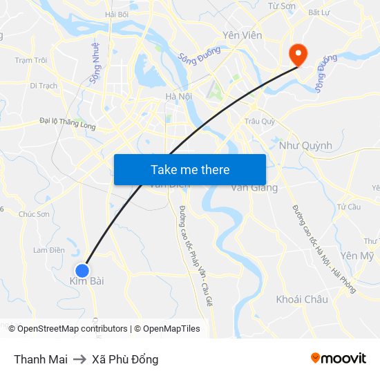 Thanh Mai to Xã Phù Đổng map