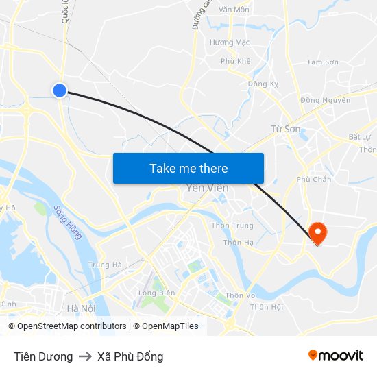 Tiên Dương to Xã Phù Đổng map