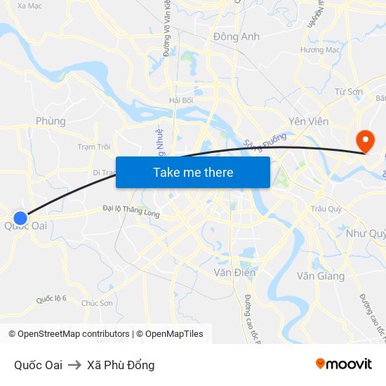 Quốc Oai to Xã Phù Đổng map