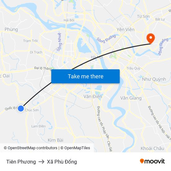 Tiên Phương to Xã Phù Đổng map