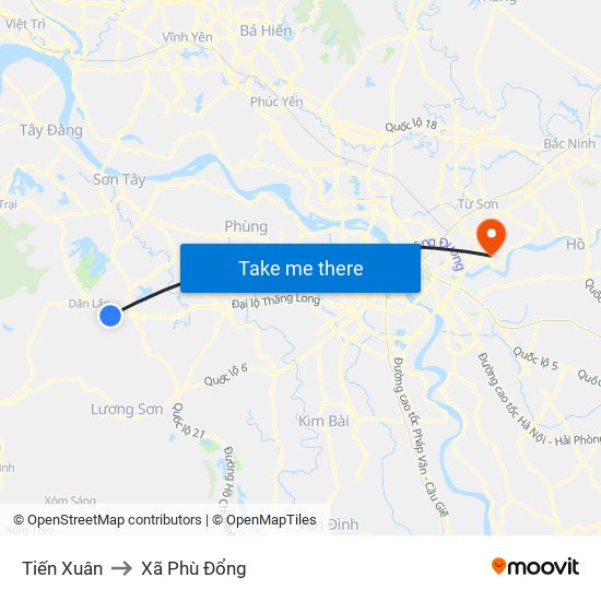 Tiến Xuân to Xã Phù Đổng map