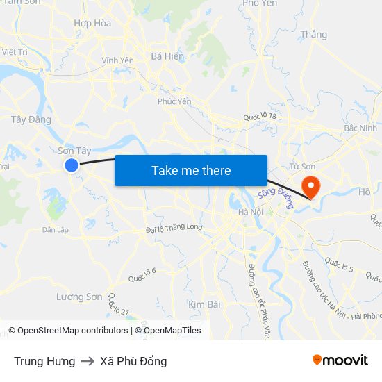 Trung Hưng to Xã Phù Đổng map