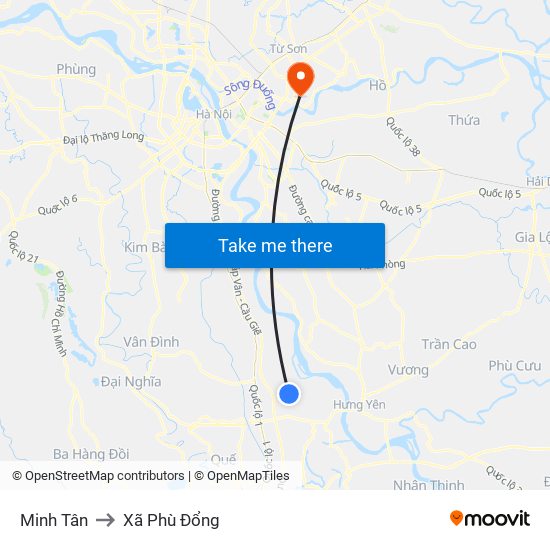 Minh Tân to Xã Phù Đổng map
