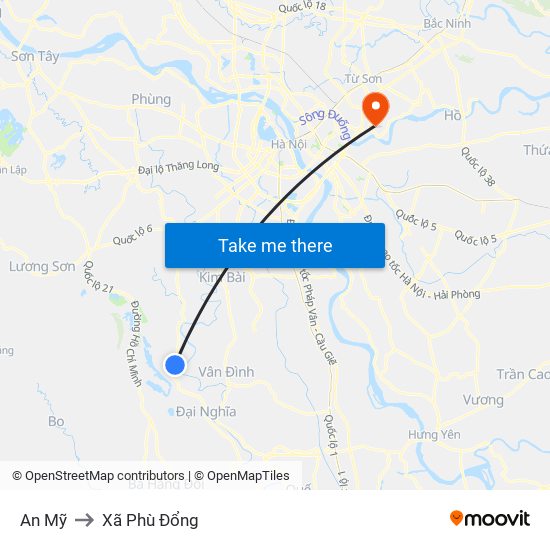 An Mỹ to Xã Phù Đổng map