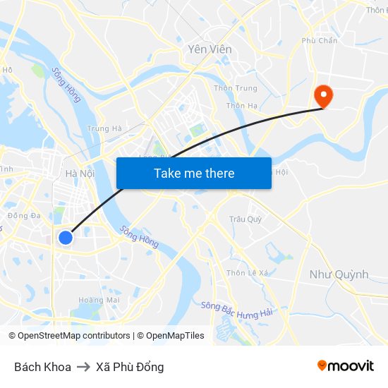 Bách Khoa to Xã Phù Đổng map