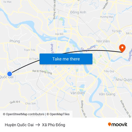 Huyện Quốc Oai to Xã Phù Đổng map