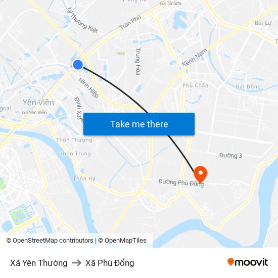 Xã Yên Thường to Xã Phù Đổng map