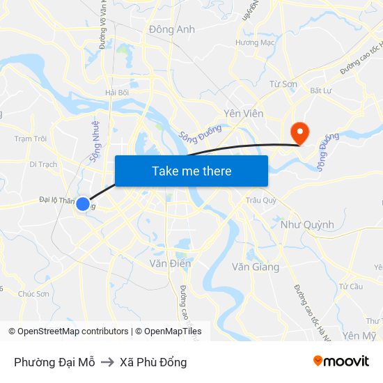 Phường Đại Mỗ to Xã Phù Đổng map