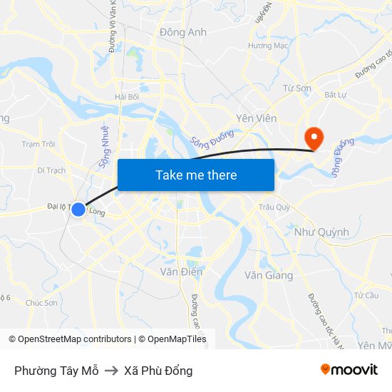 Phường Tây Mỗ to Xã Phù Đổng map