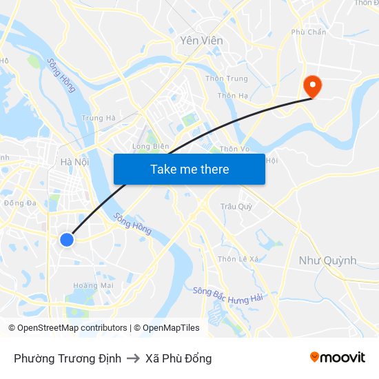 Phường Trương Định to Xã Phù Đổng map